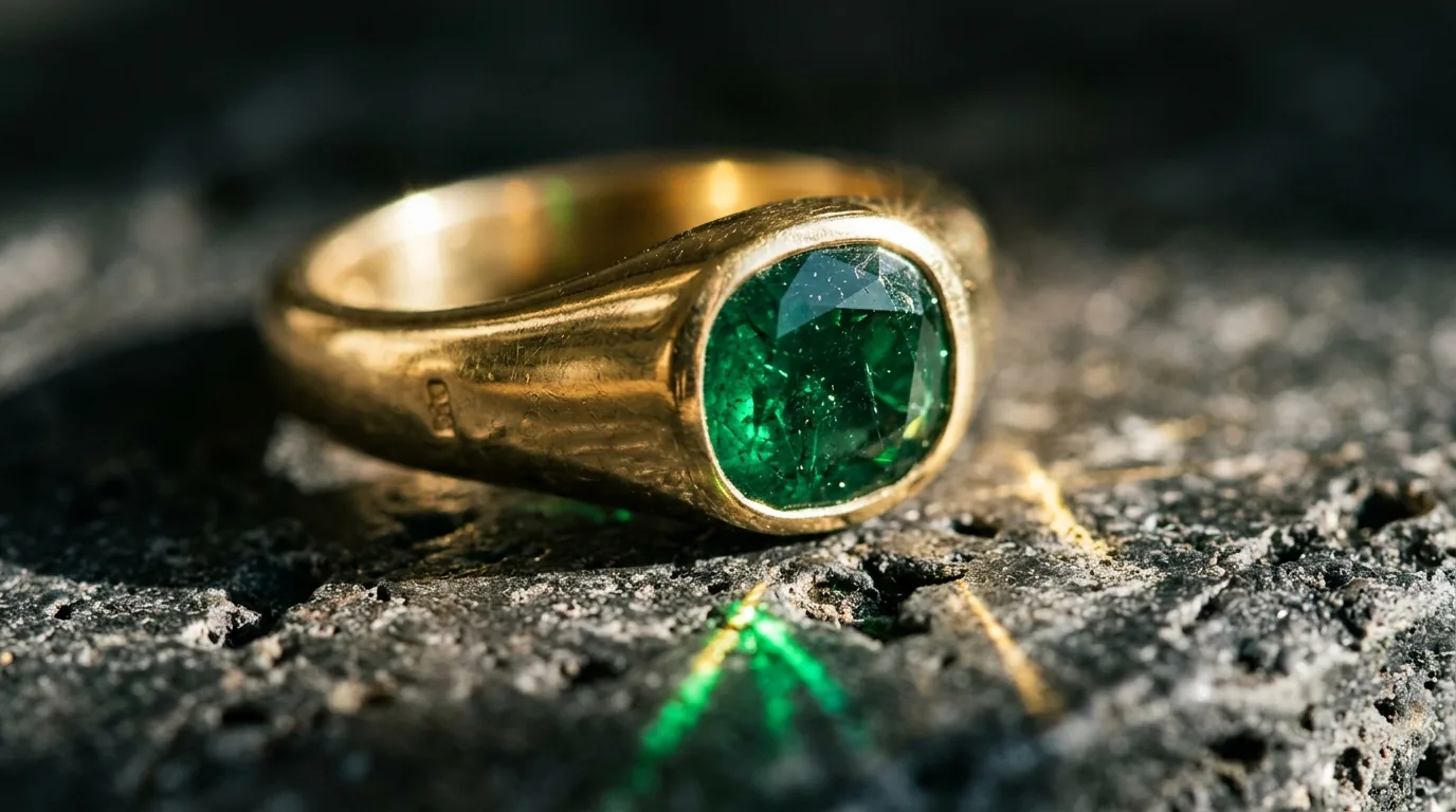 Luxury 18K gold gemstone ring in direct sunlight